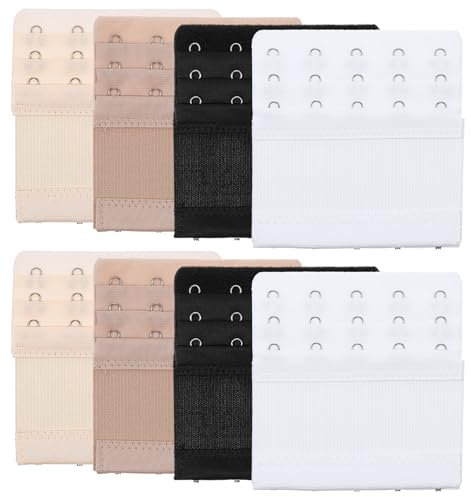 ValueBargain 8er-Set BH Verlängerung, BH Verlängerung 5 Haken Verstellbare Trägerverlängerung aus Polyester, Bequem für Alltag & Sport (Schwarz, Weiß, Hautfarbe, Aprikose)