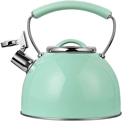 HUIBBGO Hervidor de Agua con Silbato para Estufa, de Acero Inoxidable, 2,5 l, Color Verde Menta, con Mango ergonómico, hervidor de Gas con Silbato.