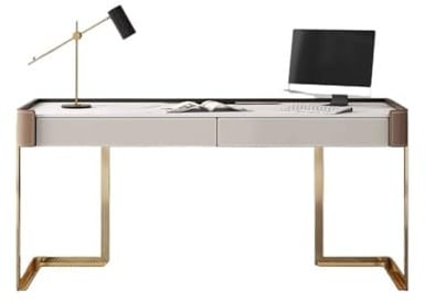 SONGYL-20249 Scrivania per Computer Scrivania Rock Plate Saddle Leather Modern Home Light Luxury Studio Designer Office Desk Contro Il Muro Student PC Table Scrivania Gaming(180 * 60 * 75cm)