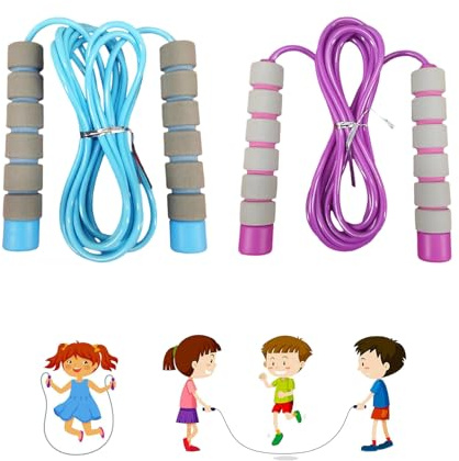 2 Stück 260CM Länge Springseil Kinder 10 Jahre, Verstellbare Springseil Kinder Für Fitness Training Und Spiel, Hüpfseil Ideal Für Jungen Und Mädchen(Blau und Violett)