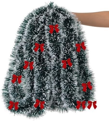 FIVMEN Weihnachtsgirlande 12M Künstliche Grün Tannengirlande mit Bogen Weiche Girlande Weihnachten Wie Echt für Weihnachtsdeko Weihnachten Deko Innen Außen, Weiß