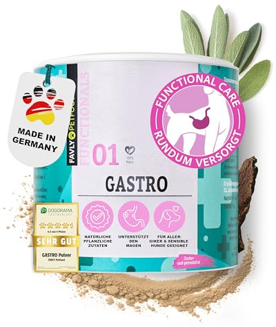 FAVLY Gastro Magen Pulver für Hunde 250g bei Sodbrennen & Grasfressen | Getreidefreies Ergänzungsfuttermittel mit Rotulmenrinde, Bitterkräutern & Bentonit, hilft bei Übelkeit & Erbrechen