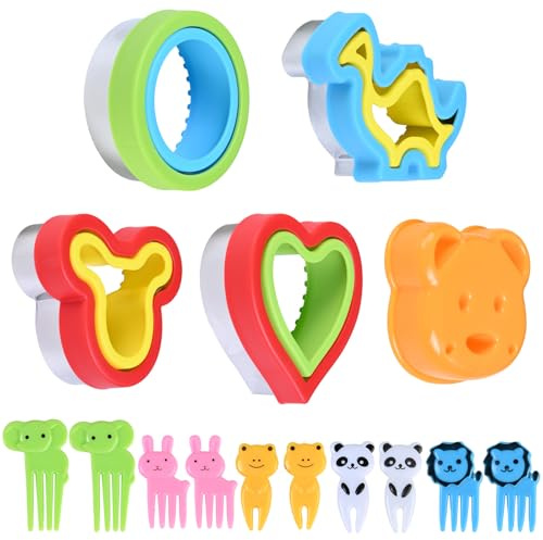 Lot de 5 Découpe Sandwich avec 20 Cure-Dents Coupe - Pain pour Enfants en Acier Inoxydable Decoupoir Patisserie, Sandwich, Sushi, Fruits, Gâteaux, Biscuits Bento Accessoires Lot
