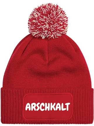 NIMAMA Mütze Beanie Arschkalt Strick Bommel Wintermütze Statement Lustiger Spruch Unisex Strickmütze für Herren & Damen