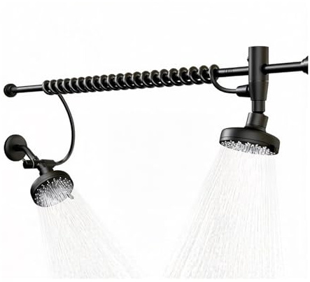 Pommeau de douche tandem pour couples – Double pommeau de douche réglable haute pression pour deux personnes (noir)