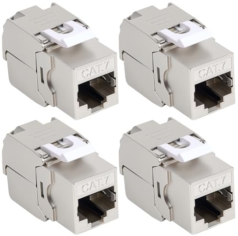 4 Modules Keystone RJ45 Cat7 Cat6A Cat6 Femelle à Femelle pour Prise Murale | Connecteur Réseau LAN 10 Gbit/s 1000 MHz, Adaptateur Blindé STP sans Outil pour Câble Ethernet, Panneau de Brassage