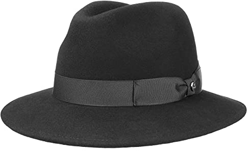 LIERYS Chicago II Wollfilz Travellerhut Herren - Filzhut Made in Italy - Regenhut mit Ripsband - Herrenhut Packable und Wasserabweisend - Hut Sommer/Winter schwarz M (56-57 cm)