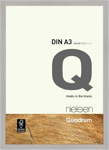 nielsen Bilderrahmen, 29,7 x 42 cm (A3), Holz, Hellgrau, Posterrahmen zum Aufhängen im Hoch- & Querformat, Echtglas, Quadrum