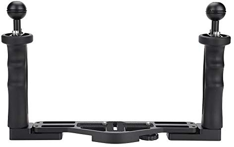 Focket Kamera Dual Handle Grip, Aluminium 1in Ball 1 / 4in Schrauben Unterwasserkamera Tray, leicht, robust langlebig für Unterwasserkamera Gehäuse Fall Zubehör (schwarz)