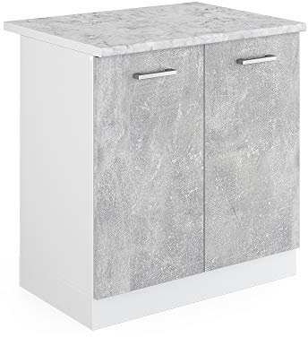 Vicco Spülenunterschrank R-Line, Küchenunterschrank für die Spüle, Beton/Weiß, 80 cm, AP Marmor