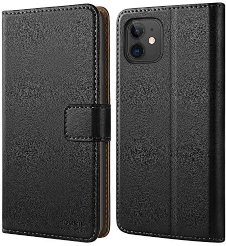 HOOMIL Handyhülle für iPhone 11, Premium Leder Klappbar Hülle, mit Kartenfach & Standfunktion, Unterstützt Kabelloses Laden - Schwarz