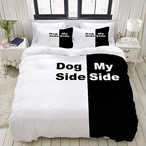 HARXISE Reversible Beige Bettbezug Voll, mu Hundeseite Home Hotel Wohnheim Dekorative Bettwäsche Set + 2 Kissenbezüge, Gedruckt