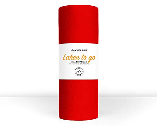 Jacobson Laken to GO Spannbettlaken Jersey Spannbetttücher Bettlaken 50% Baumwolle 50% Polyester (120x200-130x200cm 1er Set, Rot)