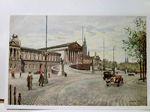 Clara Stoitzner : Wien, Parlament. Künstlerkarte / Ansichtskarte / Postkarte farbig, ungel., Gebäudeansicht, Autos, Straßenbahn, flanierende Herrschaften.