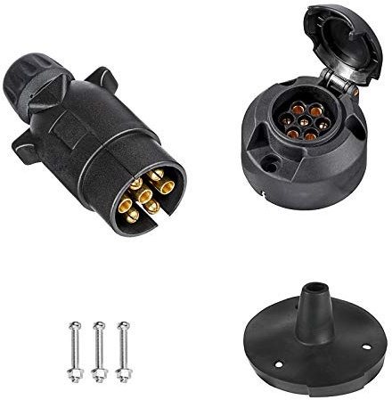 BEIJISTAR Spina per Rimorchio 7 Poli e Presa per Rimorchio 7 Poli con Guarnizione in Gomma, 12V Connettore Presa Spina per Rimorchio 7 Poli Impermeabile, per Camion RV Barca Caravan (estremità Vite)