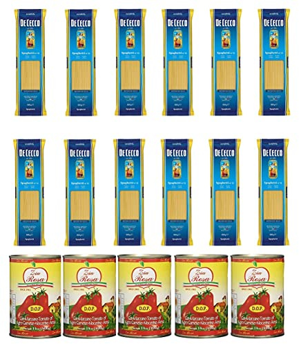 12x Pasta De Cecco 100% Italienisch Spaghetti n. 12 Nudeln 500g + Zia Rosa DOP Pomodoro San Marzano Tomate aus Kampanien Dose von 400g 5x 400g