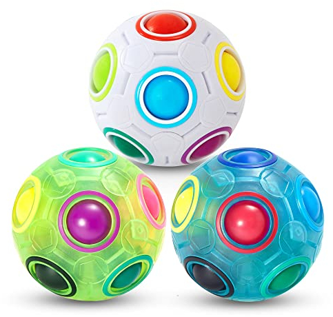 Vdealen Regenbogenball Set Magischer Puzzleball Zappelball Spiel Spaß Stressabbau Geschicklichkeitsspiele Pädagogische Spielzeug Denksport Ball Spielzeug Knobelspiel für Kinder Teens & Erwachsene