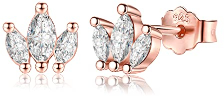 MASOP Blatt Zweig Ohrstecker Rosegold Zirkonia Kleine Ohrringe Silber 925 Rose Vergoldet Geschenke für Damen Frauen Mädchen Freundin