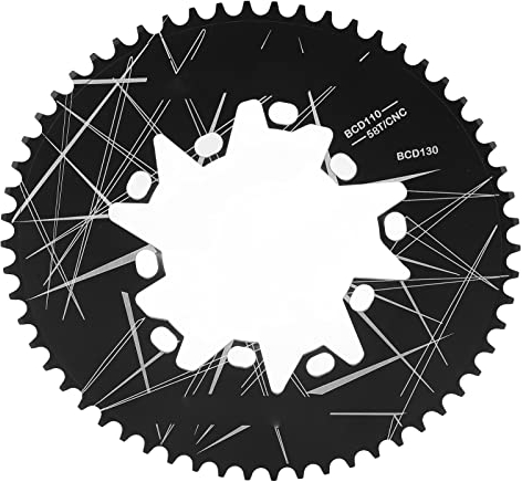 SPYMINNPOO Fahrrad-Kettenblatt, 58 Zähne, Rund, Oval, Scheiben-Kettenblatt, Aluminiumlegierung, Schmal, Breit, Einzelkettenblatt, 110/130 Mm Lochkreis, für Rennrad-Falträder