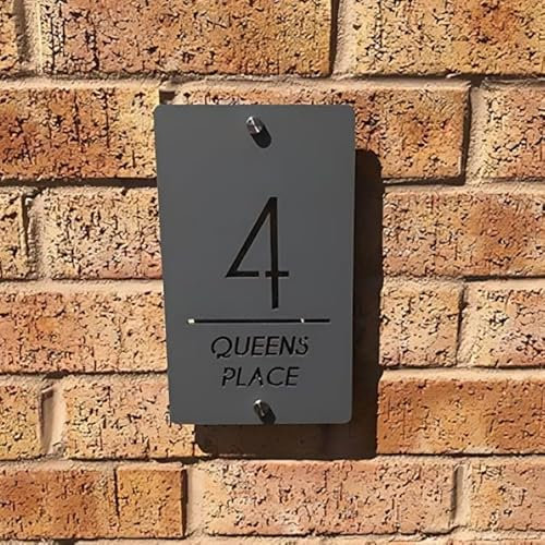 One of a Kind Design UK Personalised House Number Sign Modern Acrylic Door Plaque with Vertical Address Waterproof Outdoor Sign for Home Gate & Business Custom Laser Cut with 7 Colour Backing - Black