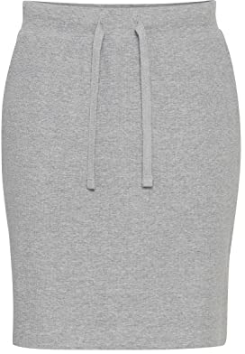 OXMO OXLou Damen Kurzer Rock elastischer Bund mit Kordeln, Größe:XL, Farbe:Light Grey Melange (200686)