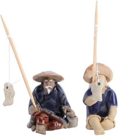 Cabilock Figure da giardino in ceramica, statuette da giardino, 2 pezzi, statuette in pietra in miniatura, statuette decorative da giardino, scultura stagno, micro paesaggio, per vasi di fiori,