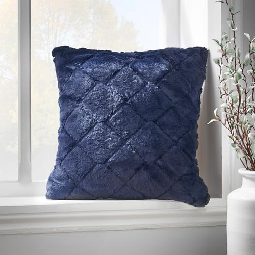 Catherine Lansfield Cosy Diamond Faux Fur 43x43cm Cushion Cover Navy Blue