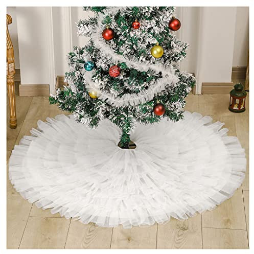 Weihnachtsbaumrock Mode Weihnachtsbaum Ornamente Xmas White Mesh Baum Rock Plissee Rock für Frohe Weihnachten Party Dekoration 78cm