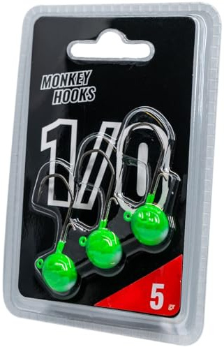 Monkey Lures Hook - 3 Jigköpfe, Größe/Gewicht/Farbe:Gr. 1/0 / 5g / Grün