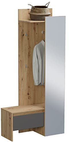 Newroom Garderobe Eiche Grau Kompaktgarderobe Modern - 90x189x39 cm (BxHxT) - Garderobenset Flurmöbel - [Aleo.one] Flur Diele