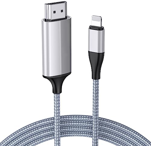 lulaven Câble HDMI pour iPhone/Pad/pod à TV/Moniteur/projecteur,câble d'adaptateur vidéo HDMI numérique 1080p,Phone14 13 12 11,Plug and Play (4M argenté)