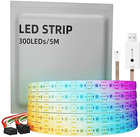 CUQI WS2812B LED Streifen, Individuell Adressierbar 5050 SMD 256 RGBIC LED Stripe für DIY-Design und Heimdekoration(300LEDs/5M, Weiß)