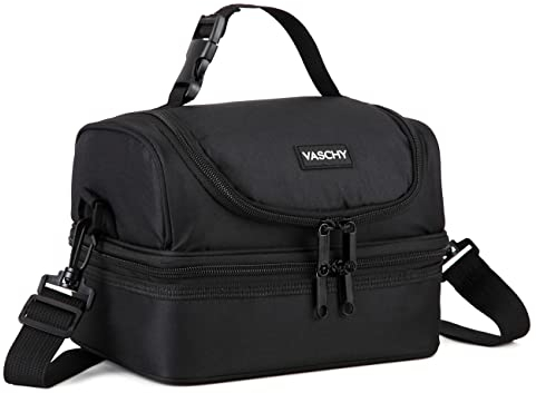 VASCHY Bolsa isotérmica para comida, bolsa de almuerzo para hombre y mujer, portátil con compartimentos separados, bolsa isotérmica infantil, reutilizable, bolsa de almuerzo con correa ajustable para