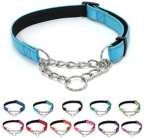 LOS ANDES Dog Choke Collar Martingale with Limited Chain, Soft Padded No Pull, Reflective Training Collars for Large, Medium and Small Dogs(S:Neck 25-45cm,Blue)