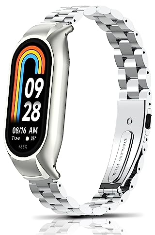 ToVioc Armband Kompatibel mit Xiaomi Mi Band 8, Armband Metall Herren & Damen Rostfreier Edelstahl Ersatzband Ersatz für Xiaomi Mi Band 8 - Silber