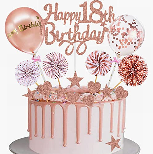 Yunchu Online 18. Geburtstag Mädchen Cake Topper Roségold Kuchen für Mädchen - Kuchendeko Cupcake Toppers