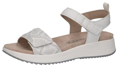 CAPRICE Damen Sandalen flach aus Leder mit Klettverschluss, Weiß (White Comb), 39 EU