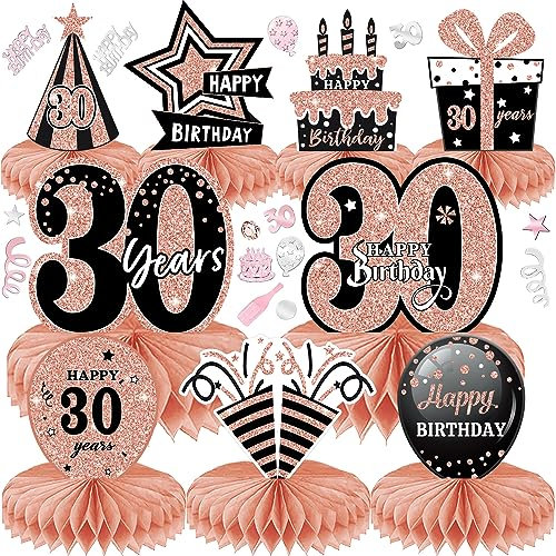 LWAIX 30 Geburtstag Deko Männer Frauen 10Stk Tischdeko Geburtstag Dekoration mit 30g Deko Konfetti für Waben-Tischdekoration Party Zubehör Tischdekorationen Papier (30)