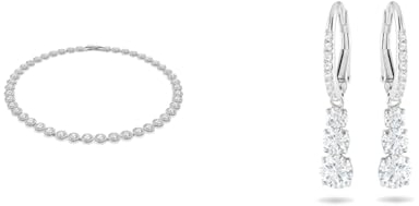 Swarovski Angelic Halskette, Rund, Weiss, Rhodiniert & Attract Trilogy Ohrringe, Weiss, Rhodiniert