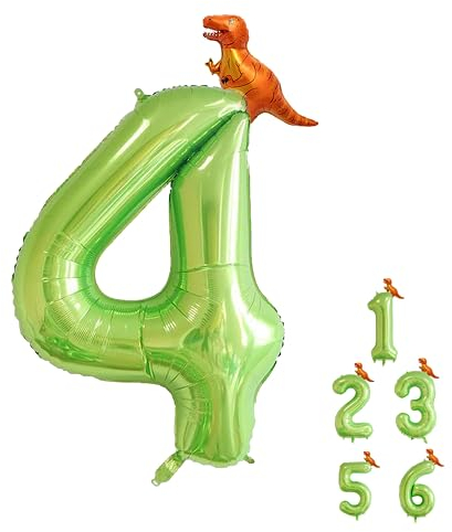 Folienballon 4 Mit Dinosaurier - Grün Luftballon Für 4. Geburtstag - Zahlen Luftballons Für Babyparty Geburtstagsdeko