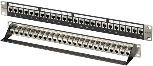 FGB 10Gbps 1U Patchpanel mit 24 Anschlüssen und Cat7 RJ45 geschirmter Keystone-Koppler, 19-Zoll-Rackmount- oder Wandmontage-Patchpanel mit Rückleiste, Netzwerk-Patchpanel für Gigabit-Netzwerk-Switch