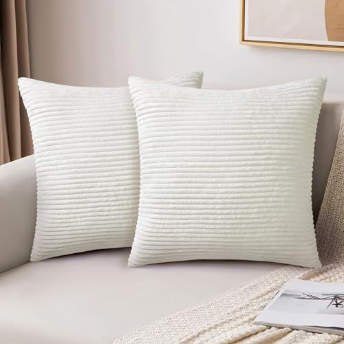 AUAUY 2er Set Kissenbezüge Kord Kissenhülle, 40x40 cm Moderne Boho, Beige-A