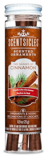 Scentsicles Brand Two Dashes of Cinnamon Scented Ornaments with Hooks - Potpourri Sachet, 6 Sticks in 1 Bottle