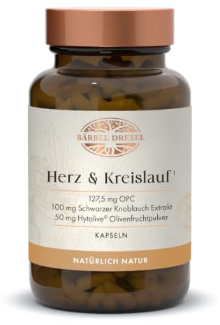 Herz & Kreislauf Kapseln mit OPC, schwarzer Knoblauch Extrakt, Olivenfruchtextrakt (30 Stk) Nur Natürliche Inhaltsstoffe Naturheilkunde BÄRBEL DREXEL®
