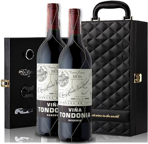 Genérico Estuche de Vino Elegante para Regalo con Dos Botellas de Vino y Set de 4 Accesorios (Rioja, Viña Tondonia)