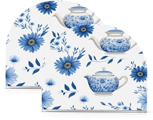 Teal Flower Teapot Napkin Holder Paper Napkin Stand for Table Napkins Storage Dispenser for Kitchen Restaurant Bar, 2 PC