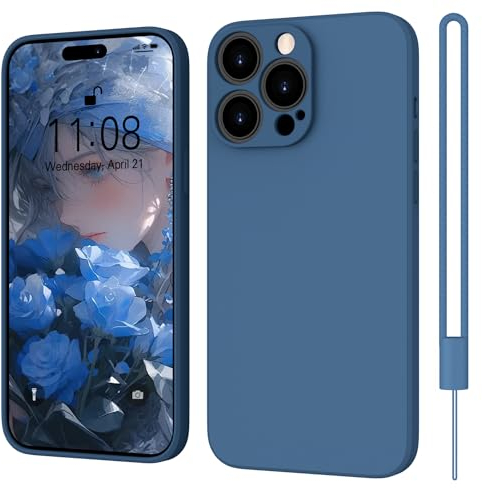ORDA Hülle Kompatibel mit iPhone 15 Pro 6.1, Ultra Dünn Handyhülle für iPhone 15 Pro 5G Silikon Case,Kratzfeste Rundumschutz Schutzhülle Mit Lanyard Hülle für iPhone 15 Pro Dunkel Blau