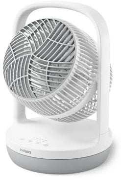 Philips Table Fan Series 2000. Powerful & Ultra-Quiet with SilentWings Technology. 23 dB. Air Circulator. Adjustable Tilt 180. 12h timer. For Bedroom, Home and Office. White (CX2050/00)