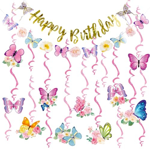 EASY JOY Schmetterling Geburtstag Party Dekorationen - Butterfly & Blume Hanging Deko für Frauen, Girls & Kinders Party invitation