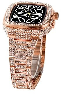 EKINS Bling Diamond Uhrenarmband für Apple Watch Ultra 8 SE 7 6 5 4 44/45 mm, Metall-Uhrenarmband, 44MM, Achat